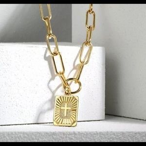 Yellow Gold Plated Paperclip 16” Long Necklace